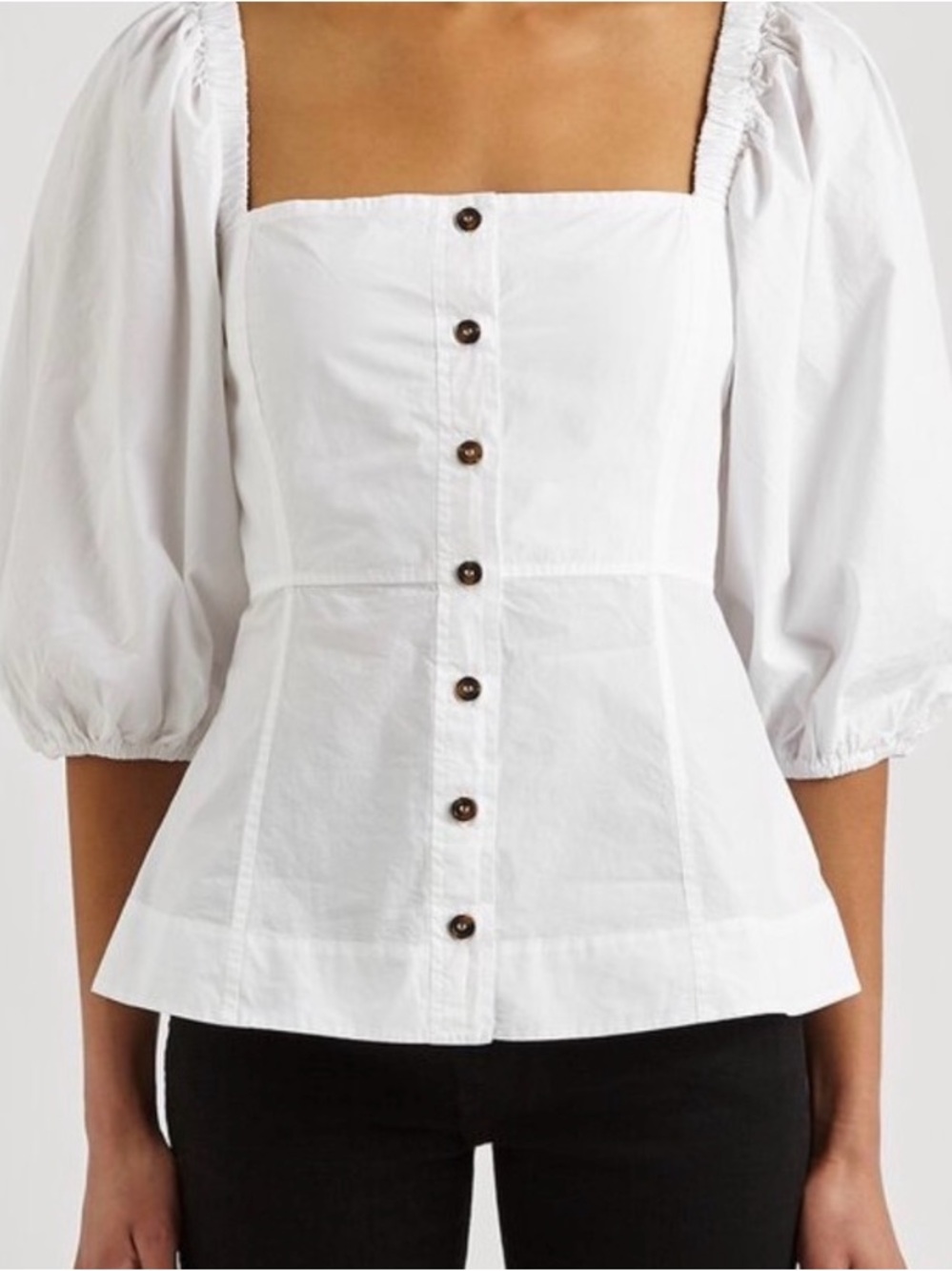 GANNI White Poplin Cotton Puff Sleeve Blouse Size 36 / US 4-6 EUC